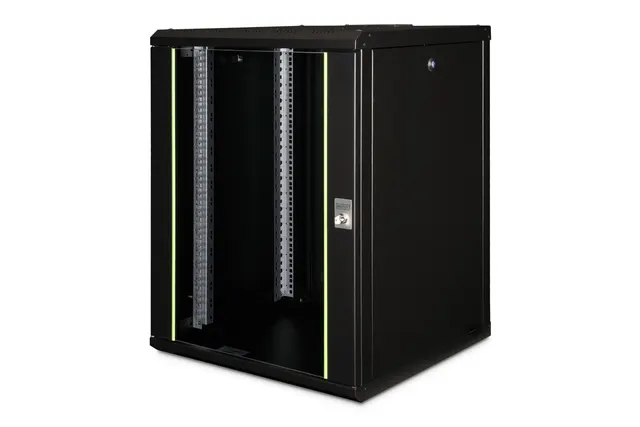 Szafa sieciowa wisząca Unique 19 16U rack 600x600 drzwi szyba czarny niedzielona złożona 100kg