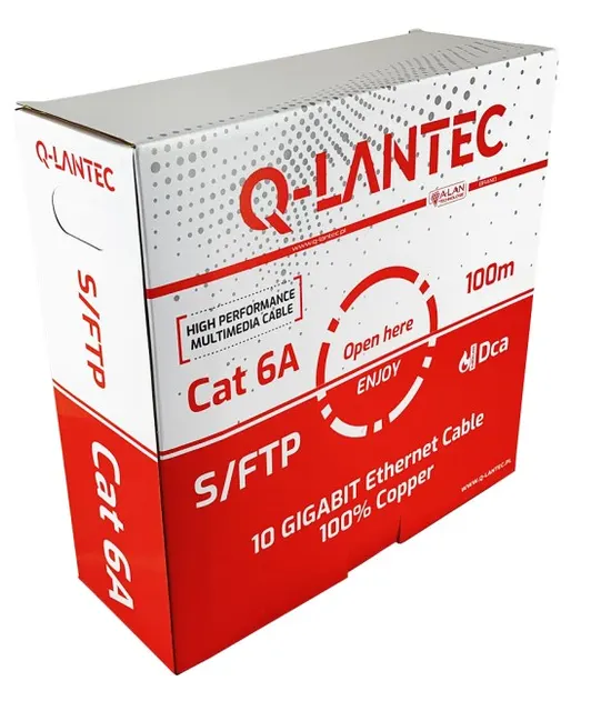 Q-LANTEC Kabel S/FTP kat.6A sieciowy skrętka LSOH Dca 4x2x23 AWG 10Gb/s szary 100m (KIS6ALSOH100DQ)