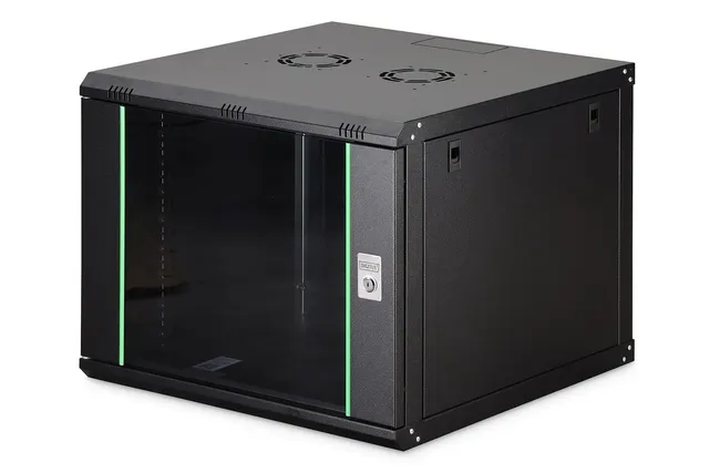 Szafa sieciowa wisząca DYNAmic 19 9U rack 600x600 drzwi szyba czarny niedzielona złożona 60kg