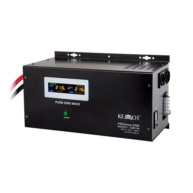 Zasilacz awaryjny naścienny KEMOT PROsinus-2200 przetwornica z czystym przebiegiem sinusoidalnym i funkcją ładowania 12V 230V 2200VA/1600W