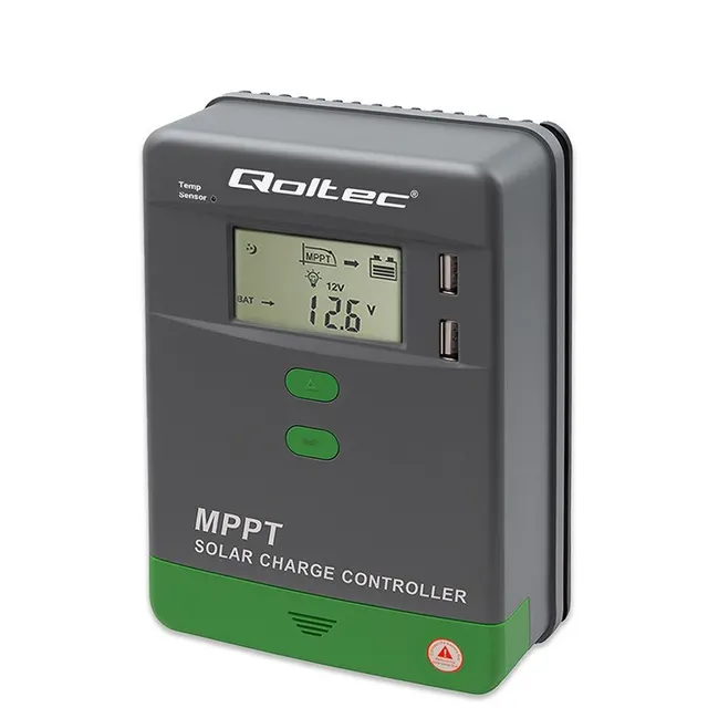 Qoltec Solarny regulator ładowania MPPT z czujnikiem temperatury 10A, 12V / 24V, LCD, 2 x USB, Bluetooth, APP, GEL, LiFePO4