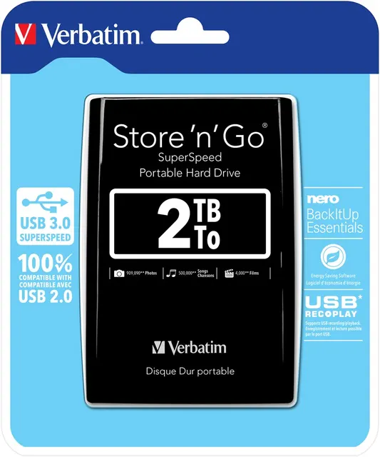Dysk zewnętrzny Verbatim 53177 (2 TB; 2.5 ; USB 3.0; 5400 obr/min; kolor czarny)