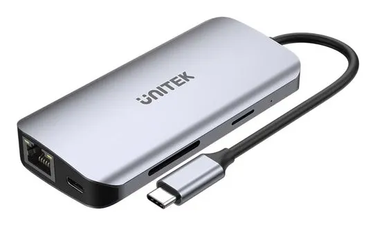 UNITEK AKTYWNY HUB USB-C 2X HDMI 4K RJ45 PD 100W