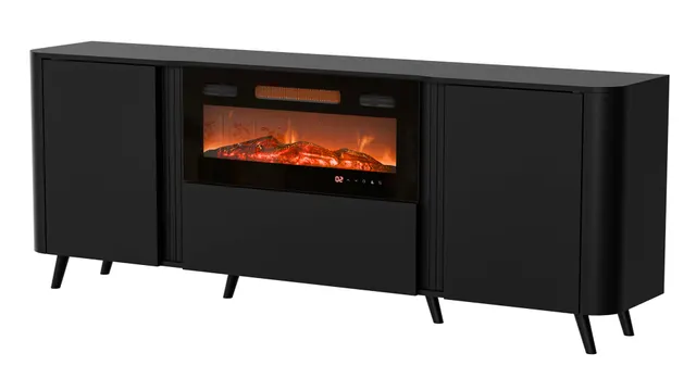 Komoda VOLARE 200x39x75 czarny + kominek