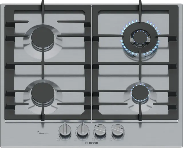 Płyta gazowa Bosch PCH6A5I90 Serie 6 60 cm, 5 palników, ruszty żeliwne, zapłon elektryczny, czarny szkło