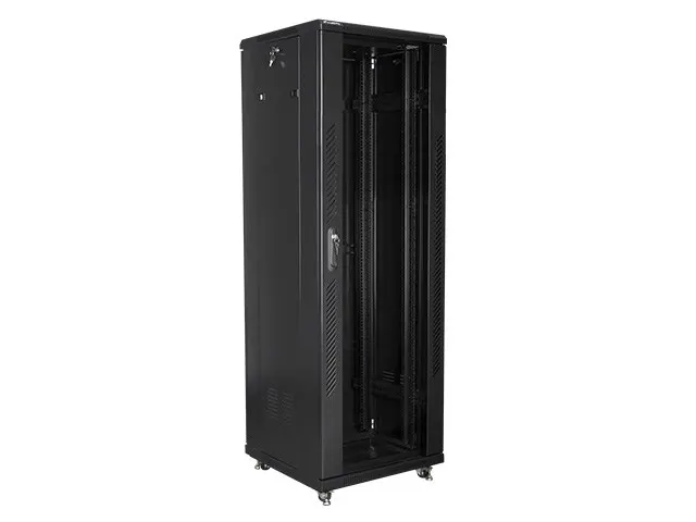 Szafy jednosekcyjna zamykana na zamek Lanberg FF01-6637-12B (37U; 19'' / 600mm / 600 mm; stojąca; Pełne Szklane; 800 kg; kolor czarny)
