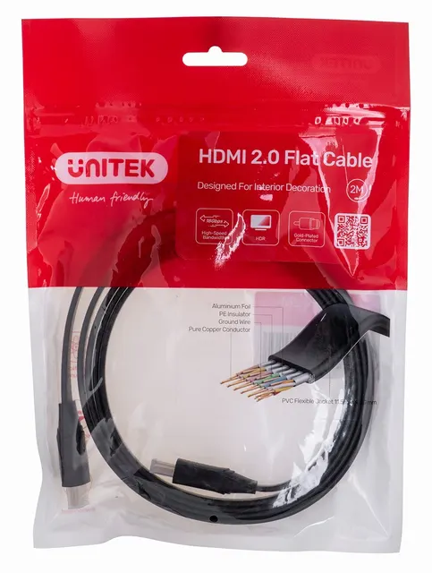 UNITEK KABEL HDMI 2.0 4K60HZ PŁASKI 2M C11063BK-2M