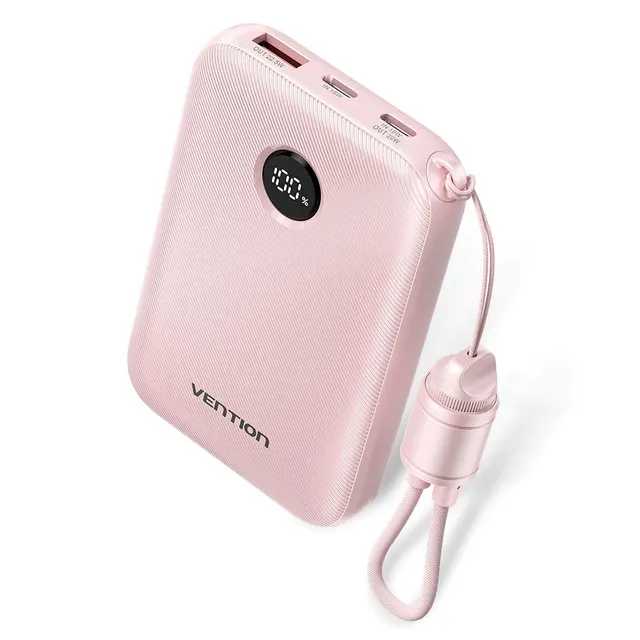 Powerbank Vention 10000mAh 2 x USB-C 1x USB-A z wyświetlaczem 22 5W różowy