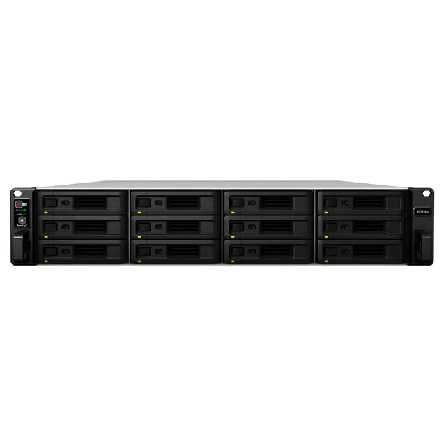 NAS Synology RS3618xs; 2U RACK; 12x (3.5 SATA HDD/2.5 SATA HDD); Intel Xeon D-1521; 8 GB DDR4 ECC UDIMM (max. 64GB) 4x 1GbE RJ-45