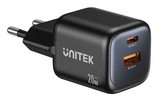 UNITEK ŁADOWARKA SIECIOWA 2X GAN USB-C & USB-A 20W CZARNA