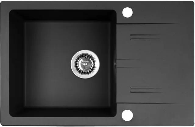 Zlewozmywak PYRAMIS LEFKADA (68x44) 1B 1D czarny + Bateria Flessi Black Edision - 070 260 611F