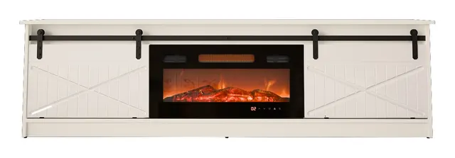 Szafka RTV GRANERO+kominek 200x56 7x35 biały/biały połysk