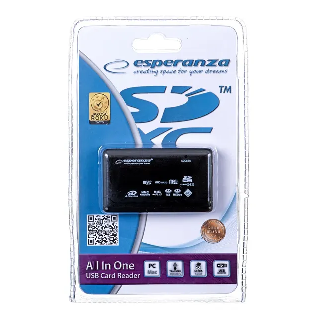 Czytnik kart Esperanza EA117 (Zewnętrzny; Memory Stick Duo MicroSD (przez adapter) MMC SD SDHC SDXC)