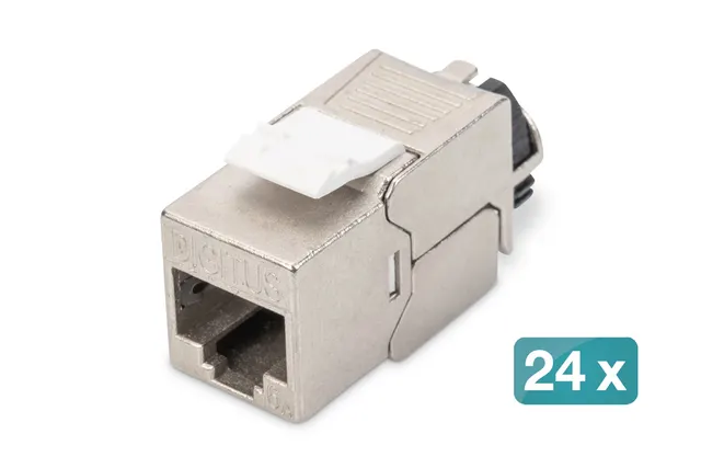 Moduł (gniazdo) keystone RJ45 (8P8C) kat.6A STP ekranowany beznarzędziowy stalowy 24szt