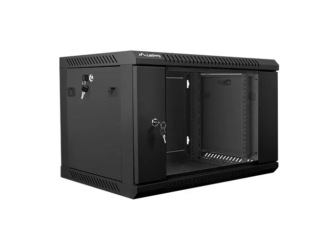Szafa jednosekcyjna zamykana na zamek Lanberg WF01-6406-10B (6U; 368mm / 600mm / 450 mm; wisząca; Szklane; 19''; kolor czarny)