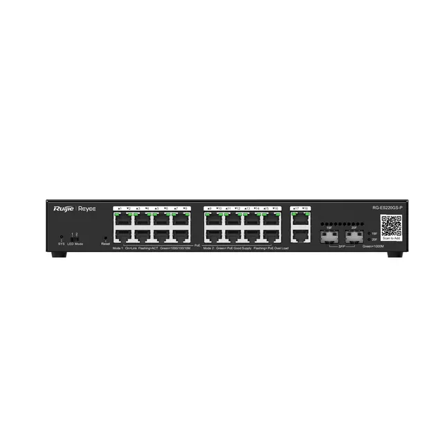 Ruijie Networks RG-ES220GS-P łącza sieciowe Zarządzany L2 Gigabit Ethernet (10/100/1000) Obsługa PoE Czarny