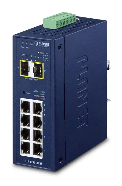 PLANET IP30 Industrial L2/L4 8-Port switch zarządzalny L2/L4 Gigabit Ethernet (10/100/1000) Niebieski