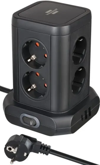 Brennenstuhl 1153560010 Wieża zasilająca Tower 8 gniazd 2xUSB-A 1xUSB-C PD 2m Schuko Czarna