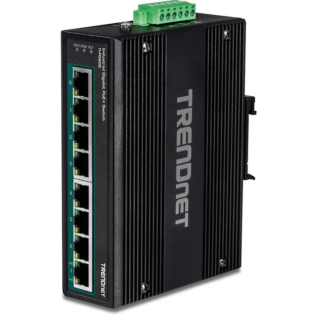 TRENDnet Industrial Switch 8-Port Gbit PoE+ 24-56V DIN-Rail