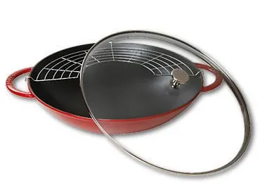 Wok żeliwny z pokrywką Staub - Czerwony 37 cm