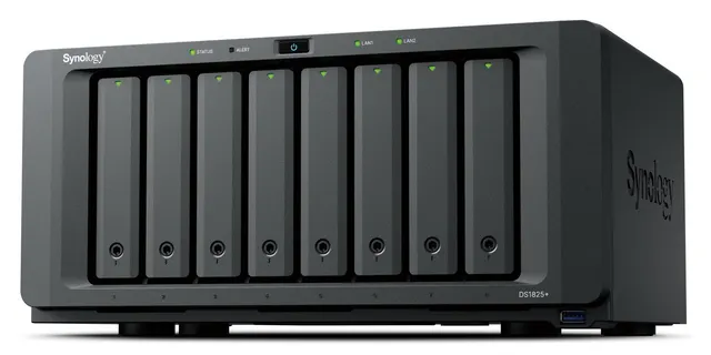 NAS Synology DS1825+ Tower 8x 2.5 /3.5 SATA + 2x M.2 2280 NVMe SSD AMD Ryzen V1500B 8GB DDR4 (max.32GB) 2x 2.5GbE RJ-45 3x USB 3.2 adapter 250W
