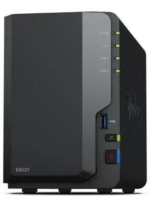 NAS Synology DS223; Tower; 2x (3.5 SATA HDD)/2.5 HDD SSD); Realtek RTD1619B; 2GB DDR4 1x 1GbE RJ-45