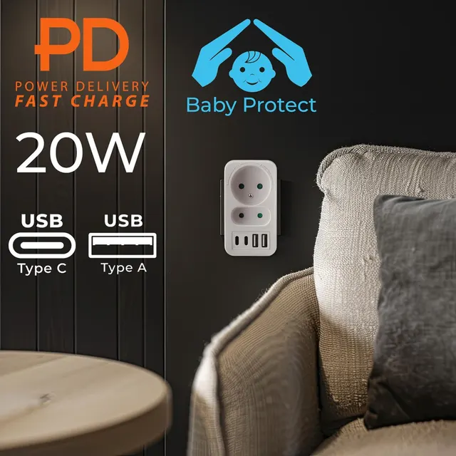 MACLEAN GNIAZDKO PRĄDOWE X2 + 4XUSB MCE249 F/W