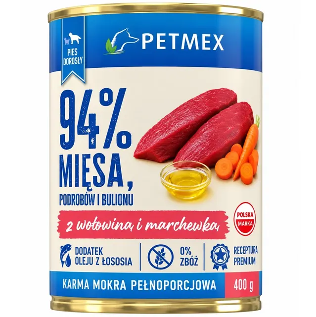 Petmex z wołowiną i marchewką dla psów dorosłych 400g