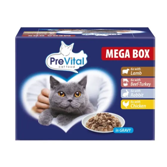 PREVITAL Megabox z jagnięciną wołowiną królikiem i kurczakiem - karma dla kota 24x100g
