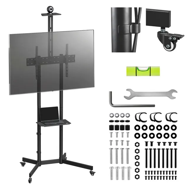 MACLEAN STAND / WÓZEK DO TV PÓŁKA NA KAMERĘ NA KÓŁKACH 37-70 MAX. OBCIĄŻENIE 45KG/5KG PÓŁKA MAX. VESA 600X400 MC-113 B