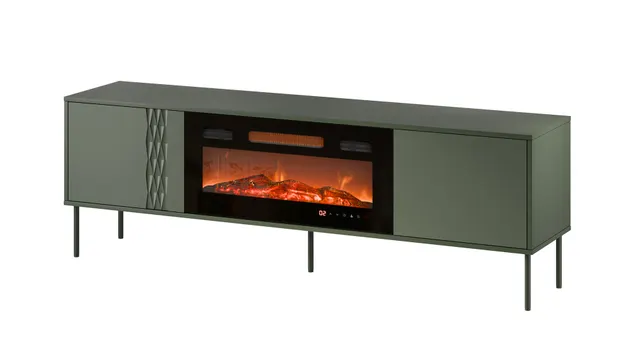 Szafka RTV EF + kominek czarny TRESSE 180x40x54 5 zieleń mat