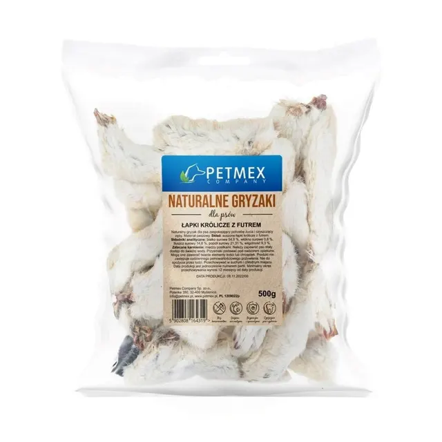 PETMEX Łapki królicze z futrem gryzak przysmak dla psa 500g