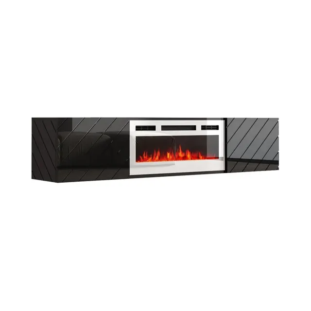 Szafka RTV LUXE 182 6x34 5x37 5 czarny/czarny połysk + biały kominek