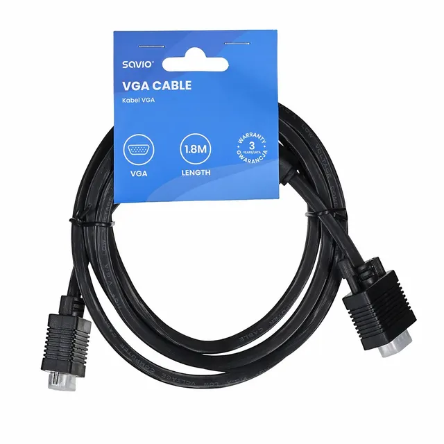 SAVIO KABEL VGA (M) – VGA (M) EKRANOWANY + 2 FERYTY 1 8M CL-202