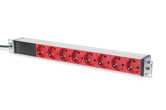 Digitus Listwa zasilająca PDU 19 Rack 8x czerwone gniazdo schuko 2.0m 1x wtyk C14 10A profil aluminiowy
