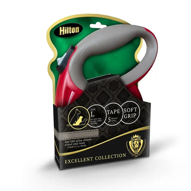 HILTON SMART DOG TAPE L BORDOWO-SZARA SMYCZ AUTOMATYCZNA 5M DLA PSA DO 30KG