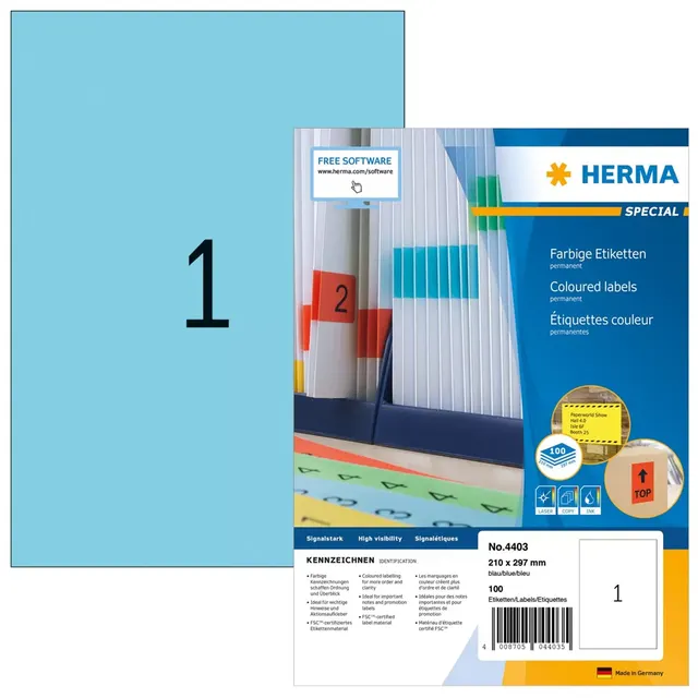 HERMA 4403 samoprzylepne etykiety Prostokąt Na stałe Niebieski 100 szt.
