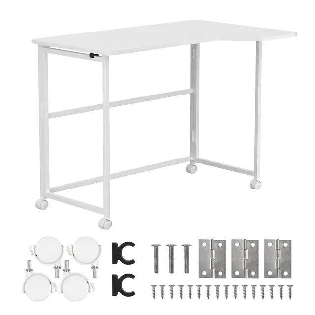 MACLEAN SKŁADANE BIURKO STOLIK Z KÓŁKAMI SKŁADANE BIURKO STOLIK MACLEAN BIAŁE MOBILNE 100X65CM MAX. 50KG KĄTOWE KSZTAŁT