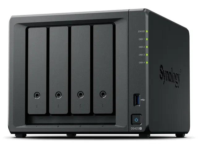 NAS Synology DS425+ Tower 4x (3.5 SATA HDD/ 2.5 SATA SSD) 2 x M.2 Intel Celeron J4125 2 GB DDR4 non-ECC (max.6GB) 1x 1GbE RJ-45; 1x 2.5GbE RJ-45 2x USB 3.2.1 - TYLKO dyski Synology