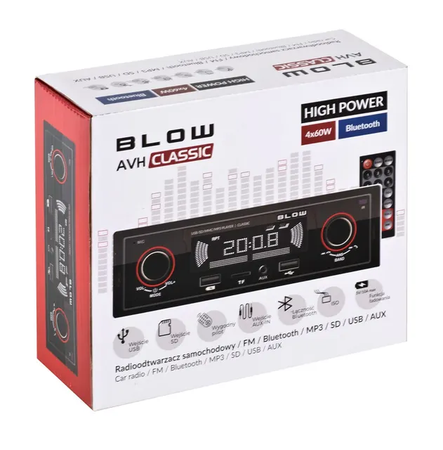 Radio samochodowe BLOW CLASSIC 78-287# (Bluetooth USB + AUX + karty SD)