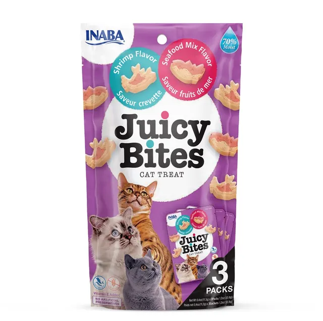 INABA Juicy Bites O smaku krewetek i owoców morza - przysmak dla kota - 3x11 3 g