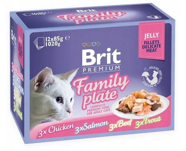 Brit Premium Family Plate dla kotów filety w galarecie mix smaków 12x85g