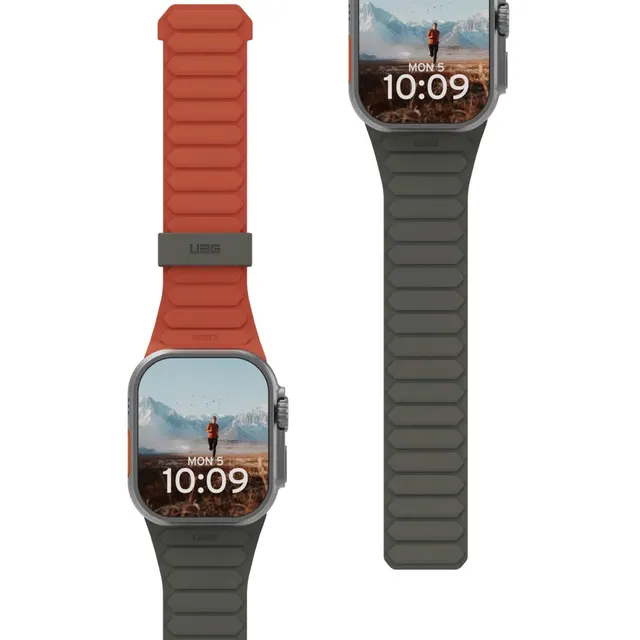UAG Pathfinder - silikonowy dwustronny pasek magnetyczny do Apple Watch seria: 1-3 42mm / series 4-6 & SE 1-2 44mm / series 7-9 45mm / series 10 46mm / Ultra 1-2 49mm (olive/rust)