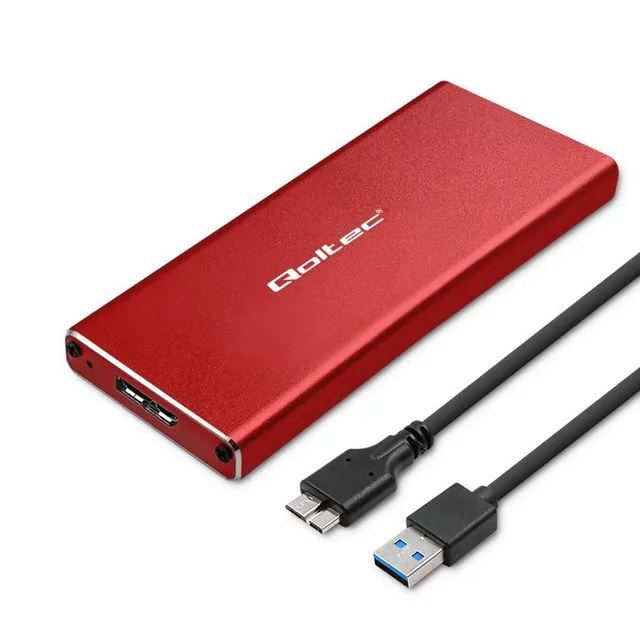 QOLTEC OBUDOWA NA DYSK M.2 SSD, SATA, NGFF, USB 3.0, SUPER SPEED 5GB/S, 2TB, CZERWONY