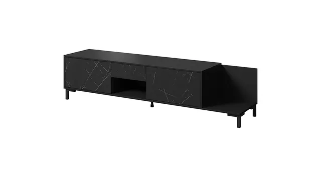Szafka RTV MARMO 2D1S1K 195x40xH47 5 czarny mat/marmur czarny