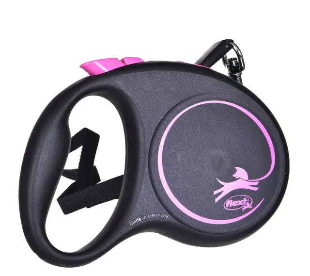 Smycz flexi automatyczna Black Design S taśma 5 m - dla psa do 15 kg kolor różowy