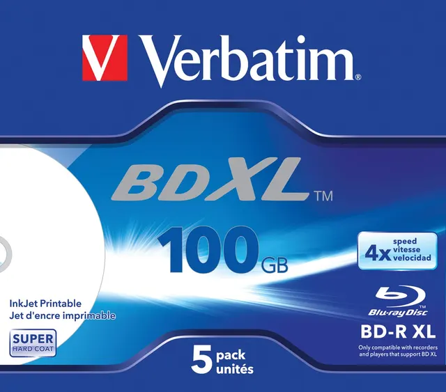 Płyty BD-R Verbatim XL 100GB X4 Wide inkjet printable (5 Jewel Case)