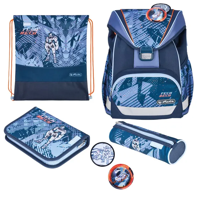 Herlitz UltraLight Plus TechMech zestaw do plecaka szkolnego Chłopiec Poliester Niebieski Pomarańczowy