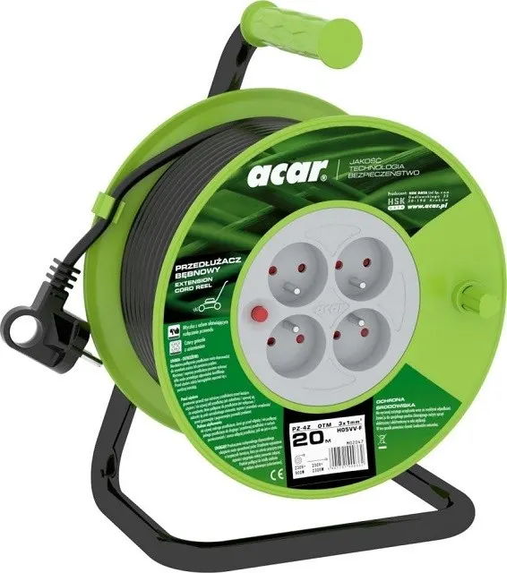 Przedłużacz zwijany Acar PZ-4Z/OTM H05VV-F 3G1.0 20M (czarny)