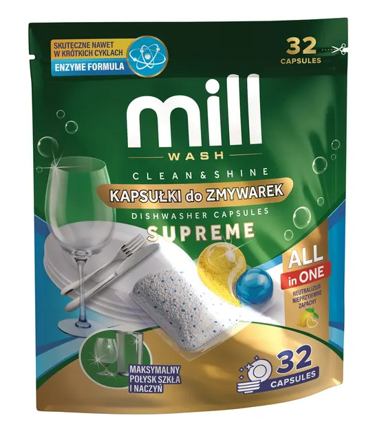MILL Kapsułki do zmywarek CLEAN&SHINE Supreme 32 szt. 3K.D (PL EN)